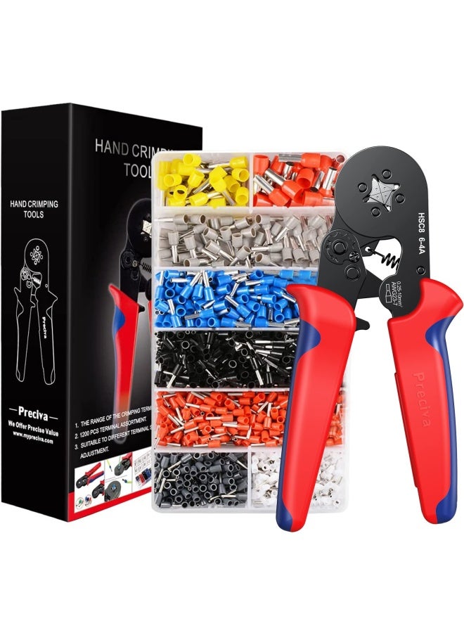Ferrule Crimping Tool Kit  Awg23-7 Self-Adjustable Ratchet Wire Crimping Tool Kit Crimper Plier Set With 1200Pieces Wire Terminals Crimping Connectors Wire End Ferrules