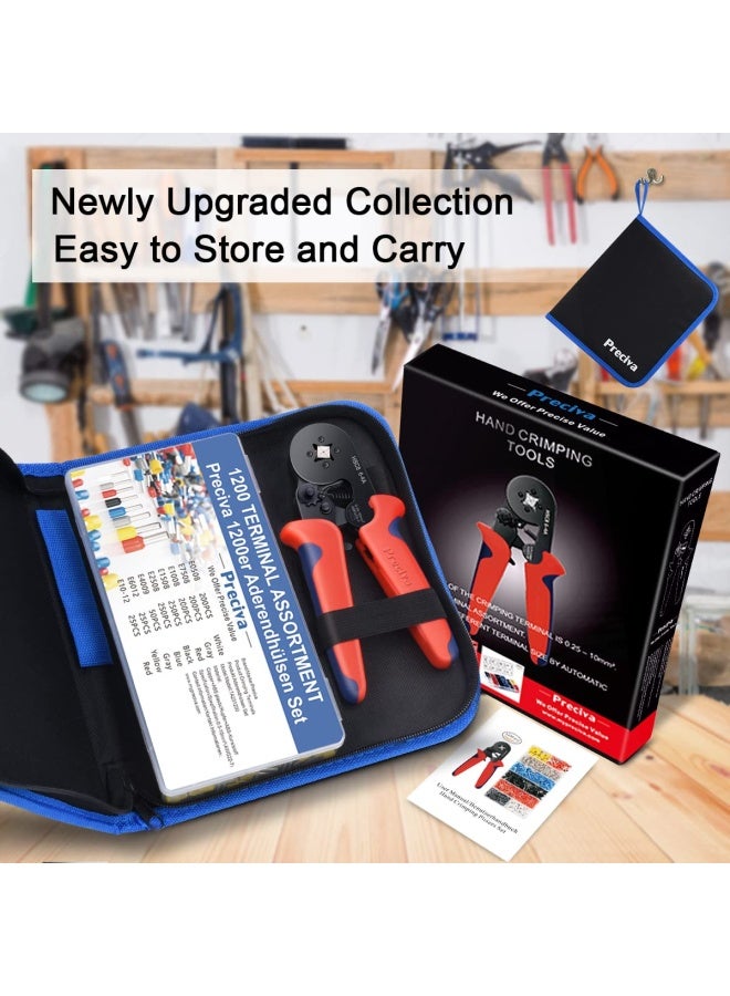 Ferrule Crimping Tool Kit  Awg23-7 Self-Adjustable Ratchet Wire Crimping Tool Kit Crimper Plier Set With 1200Pieces Wire Terminals Crimping Connectors Wire End Ferrules