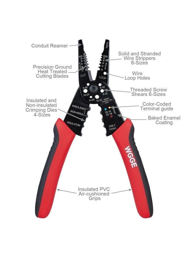 Wgge  Wg-015 Professional 8-Inch Wire Stripper Wire Crimping Tool Wire Cutter Wire Crimper Cable Stripper Wiring Tools And Multi-Function Hand Tool.