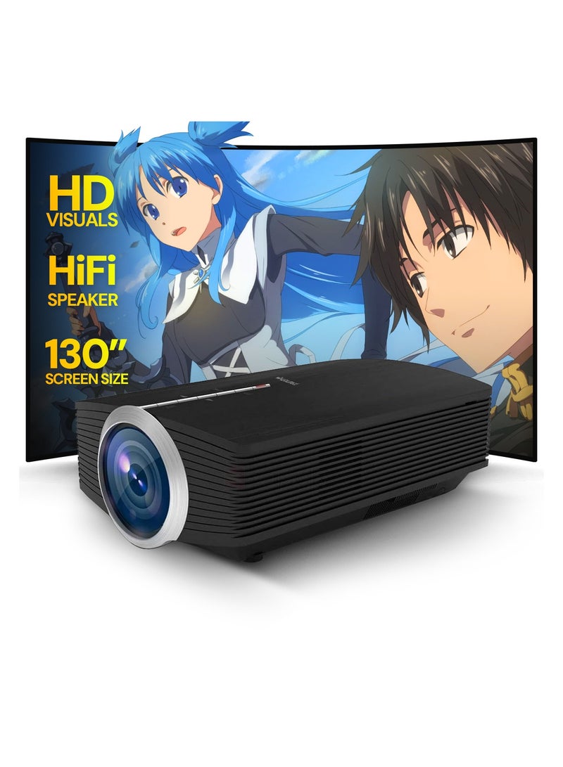 Mini Projector, LED Portable Projector Full HD 1080P Supported, Phone Projector for Kids Home Theater Compatible with Smartphone, Laptop YG500 Basic Black