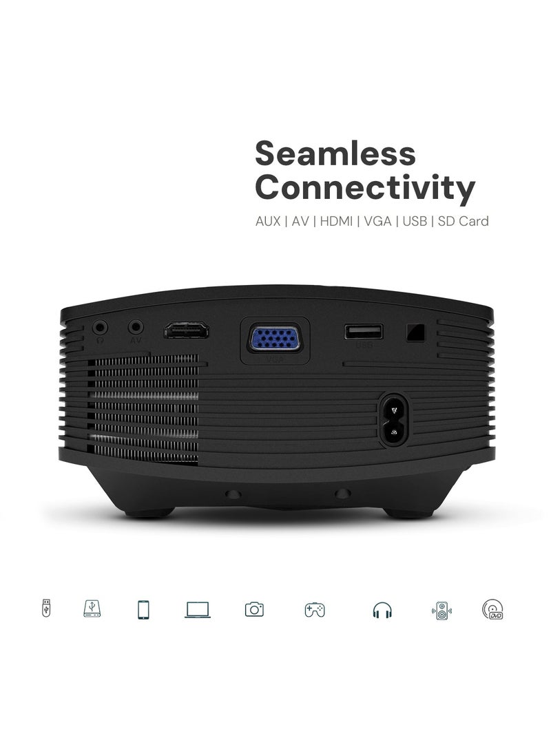 Mini Projector, LED Portable Projector Full HD 1080P Supported, Phone Projector for Kids Home Theater Compatible with Smartphone, Laptop YG500 Basic Black