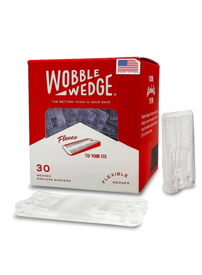 Wobble Wedges Flexible Plastic Shims, 30 Pack - Made In Usa - Multi-Purpose Shim Wedges For Home Improvement & Work - Plastic Wedge, Table Shims For Leveling, Toilet Shims & Furniture Levelers - Clear