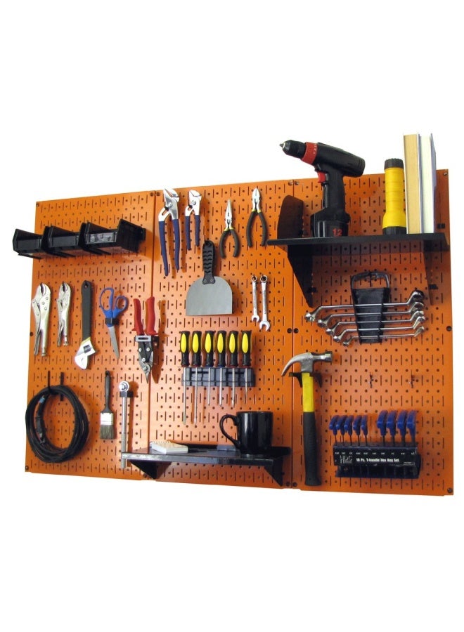 4 ft Metal Pegboard Standard Tool Storage Kit with Orange Toolboard and Black Accessories