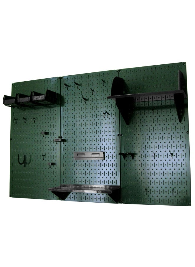 Pegboard Organizer   4 ft. Metal Pegboard Standard Tool Storage Kit with Green Toolboard and Black Accessories