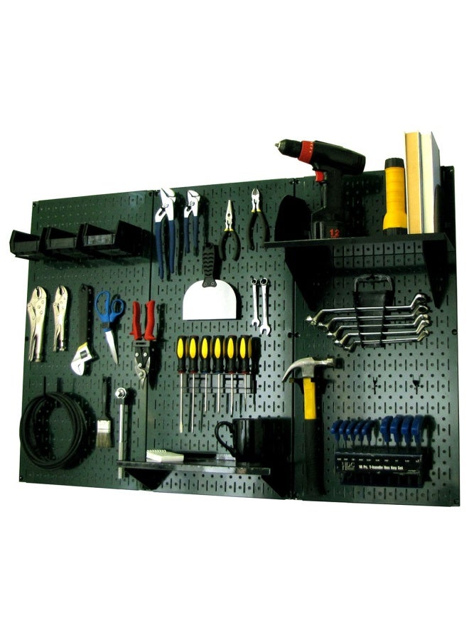 Pegboard Organizer   4 ft. Metal Pegboard Standard Tool Storage Kit with Green Toolboard and Black Accessories