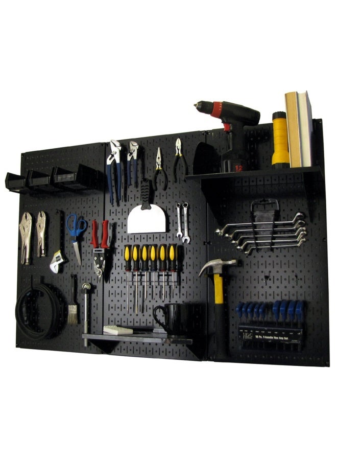 Pegboard Organizer   4 ft. Metal Pegboard Standard Tool Storage Kit with Black Toolboard and Black Accessories