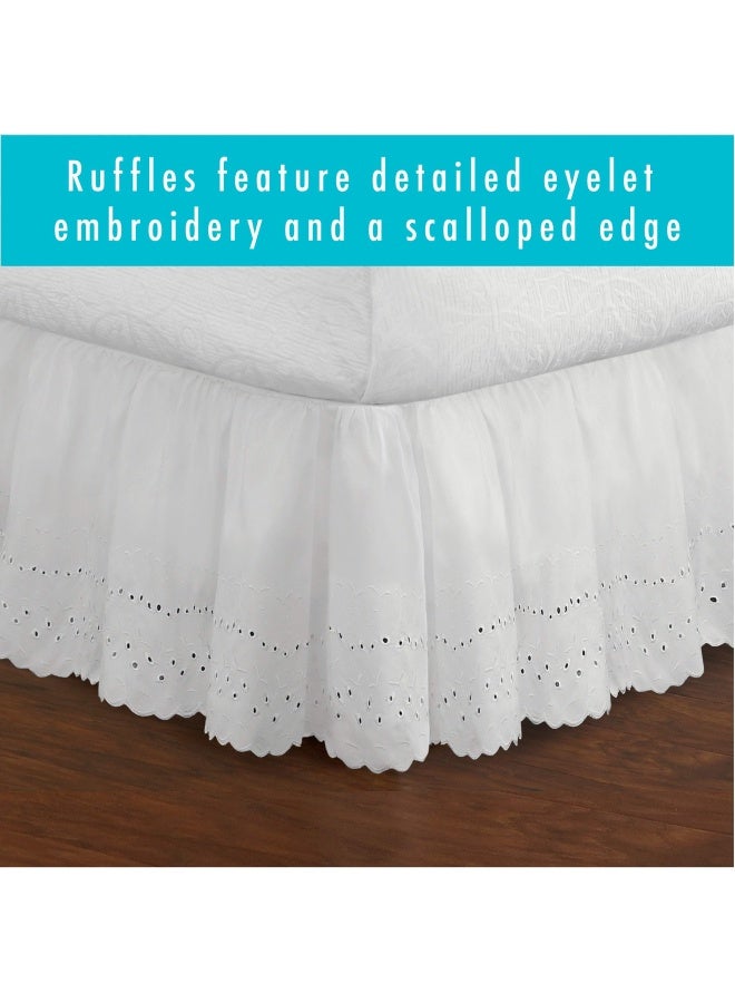 Fresh Ideas Eyelet Bed Skirt Dust Ruffle Embroidered Details  Classic 14  Drop Length Gathered Styling  Twin  White  Model  Fre30014Whit01