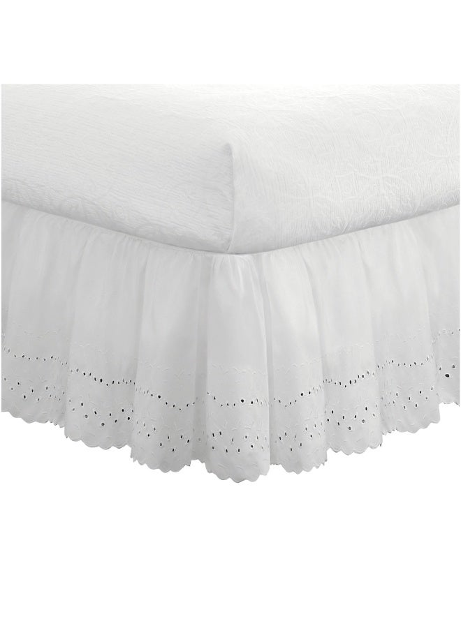 Fresh Ideas Eyelet Bed Skirt Dust Ruffle Embroidered Details  Classic 14  Drop Length Gathered Styling  Twin  White  Model  Fre30014Whit01