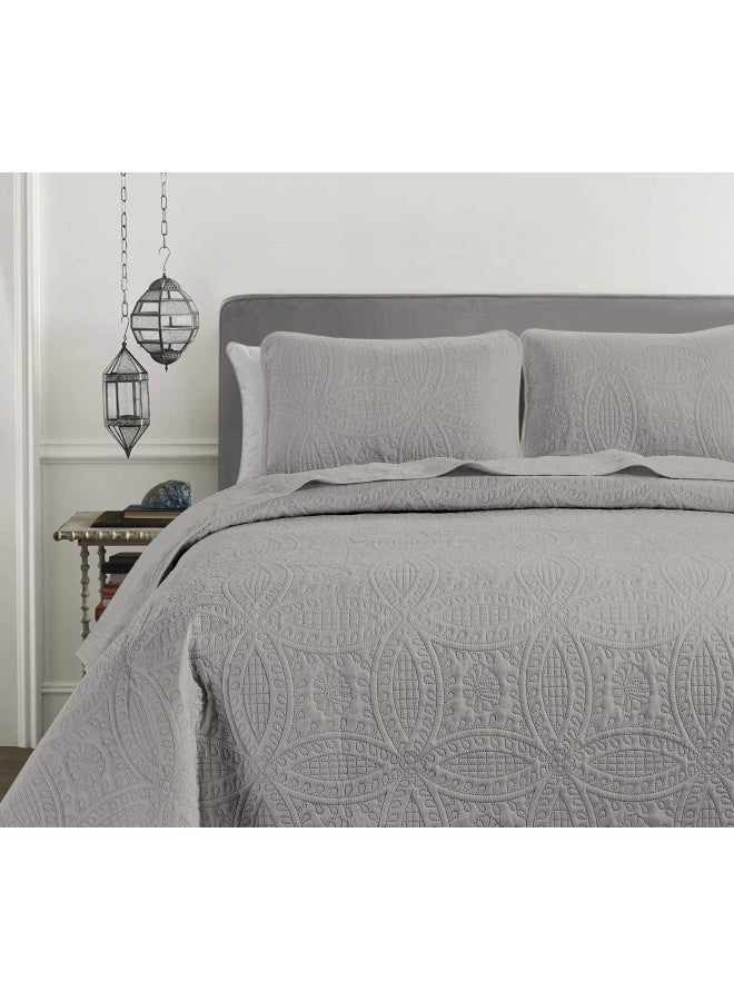 Austin 3-Piece Oversized Bedspread Coverlet Set  King  Gray