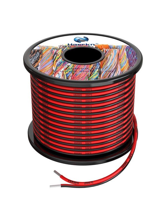 Haerkn 18 Awg Silicone Electrical Wire 2 Conductor Parallel Wire Line 60Ft Black 30Ft Red 30Ft 18 Gauge Soft And Flexible Hook Up Oxygen Free Strands Tinned Copper Wire