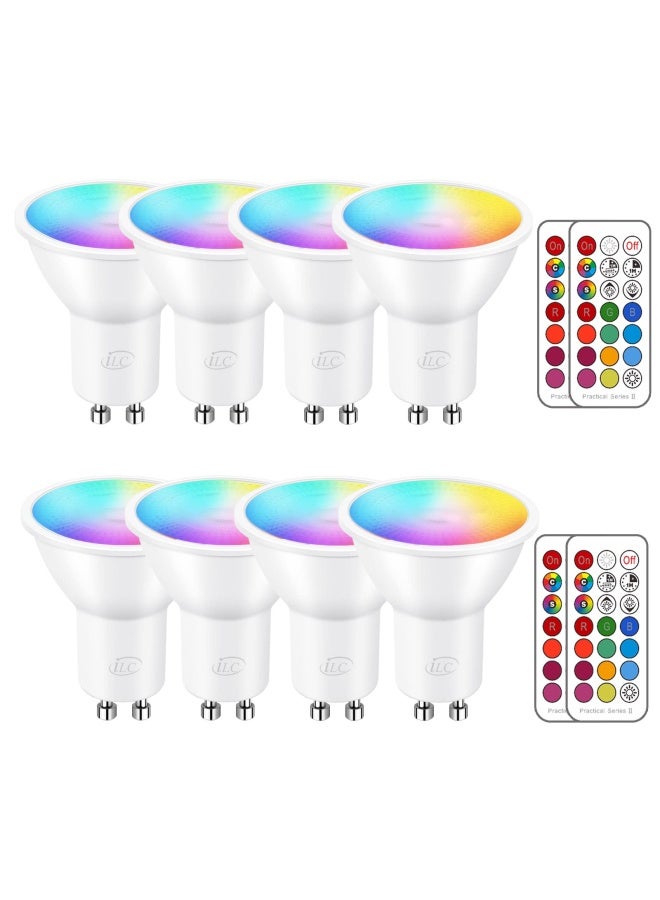 iLC GU10 LED Light Bulbs Colour Changing 12 Colors 5W Dimmable Warm White 2700K RGB LED Spot Light Bulb with Remote Control  40 Watt Equivalent  Pack of 8