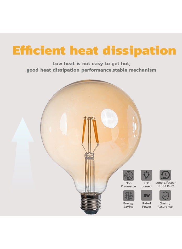 10 Pcs G125 LED Filament Bulb, 8W, E27,Warm White