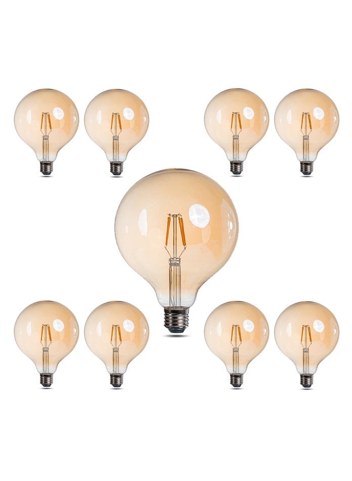 10 Pcs G125 LED Filament Bulb, 8W, E27,Warm White