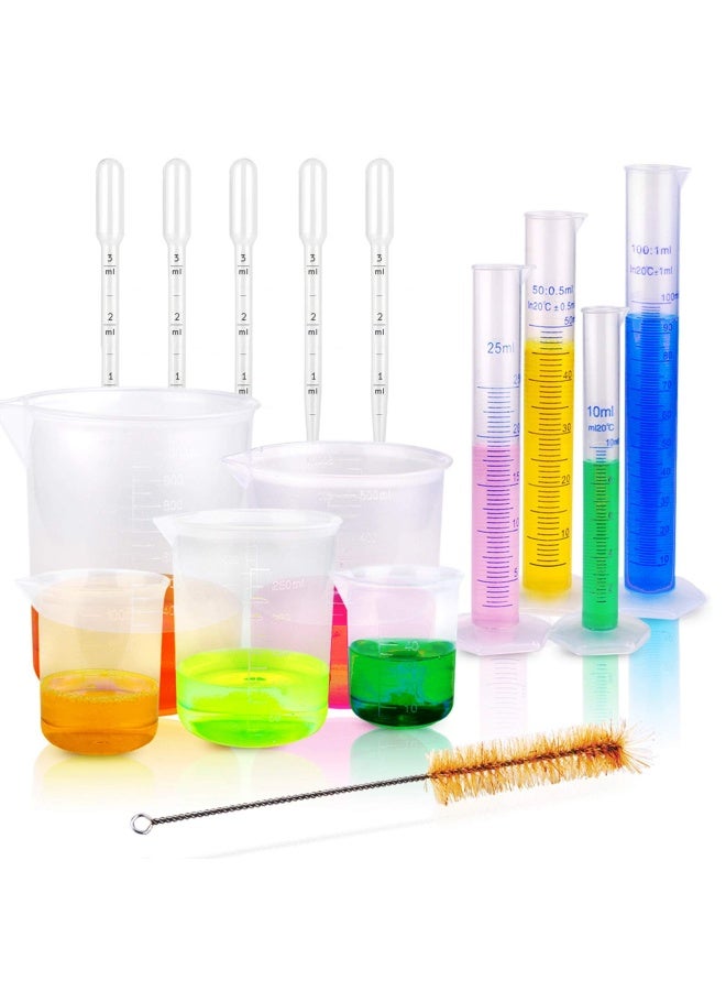 Moveland  Plastic Graduated Cylinders And Beakers With 5 Pipettes 10Ml 25Ml 50Ml 100Ml Cylinders 50Ml 100Ml 250Ml 500Ml 1000Ml Beakers Ideal For Diy And Kids Science Lab