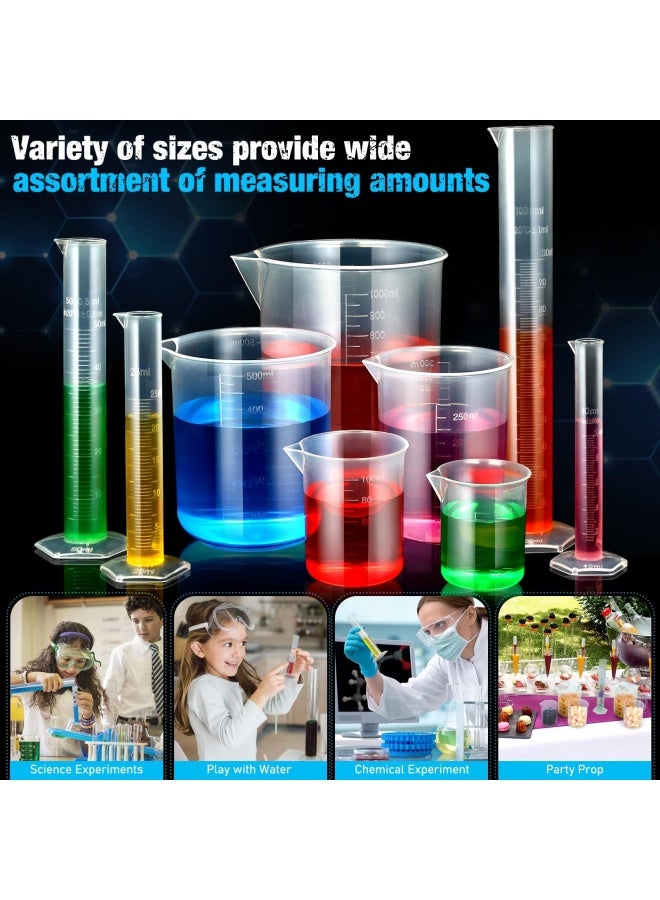 Moveland  Plastic Graduated Cylinders And Beakers With 5 Pipettes 10Ml 25Ml 50Ml 100Ml Cylinders 50Ml 100Ml 250Ml 500Ml 1000Ml Beakers Ideal For Diy And Kids Science Lab