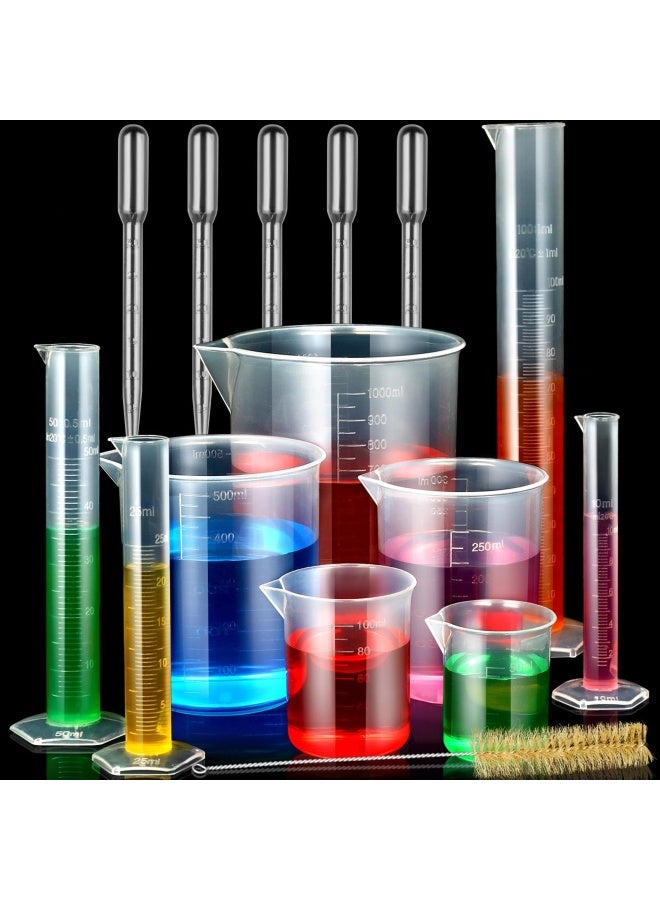 Moveland  Plastic Graduated Cylinders And Beakers With 5 Pipettes 10Ml 25Ml 50Ml 100Ml Cylinders 50Ml 100Ml 250Ml 500Ml 1000Ml Beakers Ideal For Diy And Kids Science Lab