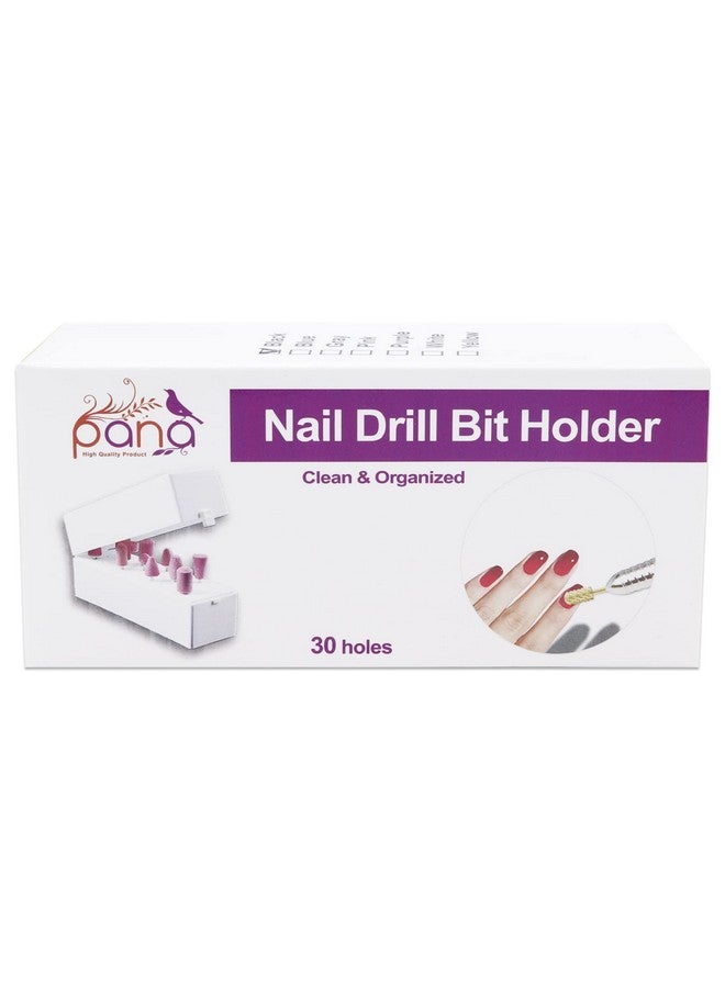 Nail Drill Bit Holder Stand Display Organizer Dust Proof Storage Container Box Case Tools For Home Use Or Nail Salon (30 Holes Silver)