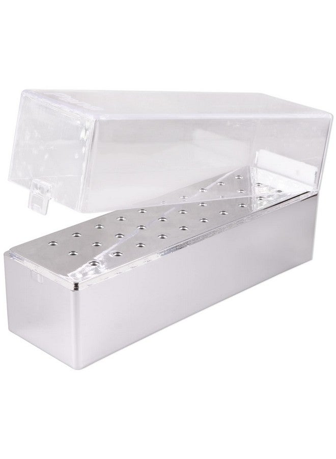 Nail Drill Bit Holder Stand Display Organizer Dust Proof Storage Container Box Case Tools For Home Use Or Nail Salon (30 Holes Silver)