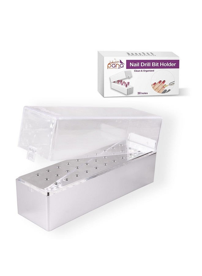 Nail Drill Bit Holder Stand Display Organizer Dust Proof Storage Container Box Case Tools For Home Use Or Nail Salon (30 Holes Silver)
