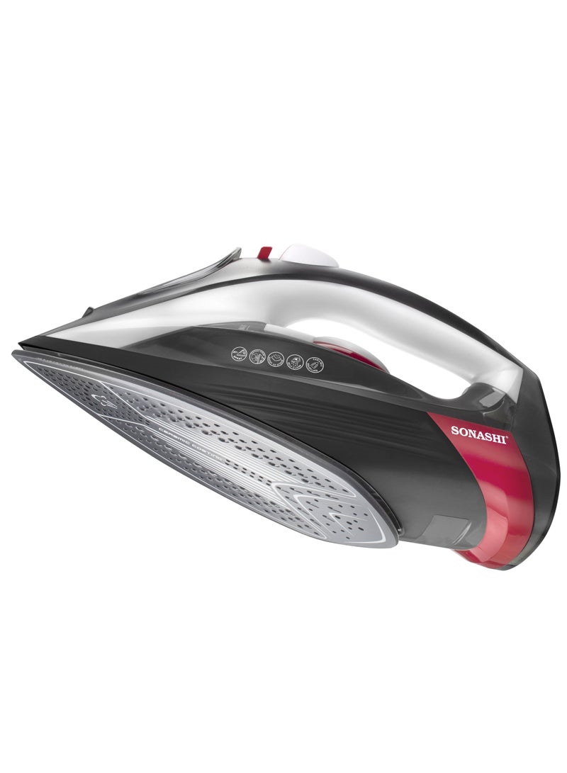 Steam Iron with Ceramic Coated Soleplate | Steam/Burst Steam/Spray/Dry Iron with Self-Clean Function | Anti-Drip/Anti-Calc/Auto Shut-Off With Water Tank 350 ml 2800 W SI-5085C Black/Red