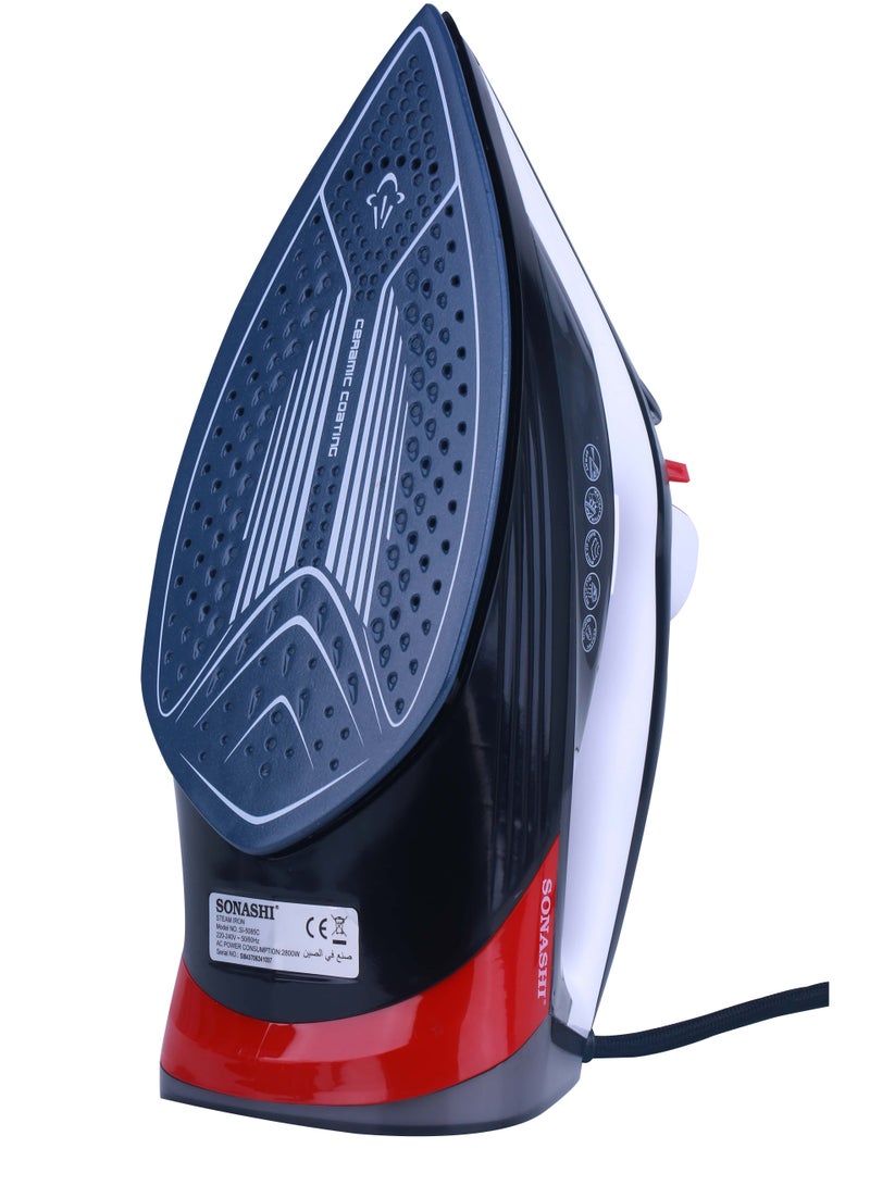 Steam Iron with Ceramic Coated Soleplate | Steam/Burst Steam/Spray/Dry Iron with Self-Clean Function | Anti-Drip/Anti-Calc/Auto Shut-Off With Water Tank 350 ml 2800 W SI-5085C Black/Red