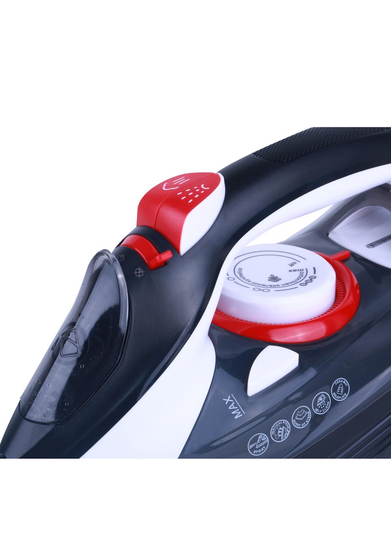 Steam Iron with Ceramic Coated Soleplate | Steam/Burst Steam/Spray/Dry Iron with Self-Clean Function | Anti-Drip/Anti-Calc/Auto Shut-Off With Water Tank 350 ml 2800 W SI-5085C Black/Red