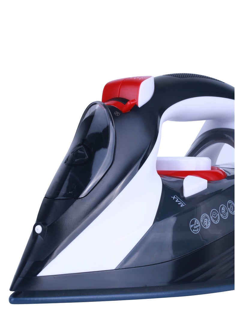 Steam Iron with Ceramic Coated Soleplate | Steam/Burst Steam/Spray/Dry Iron with Self-Clean Function | Anti-Drip/Anti-Calc/Auto Shut-Off With Water Tank 350 ml 2800 W SI-5085C Black/Red