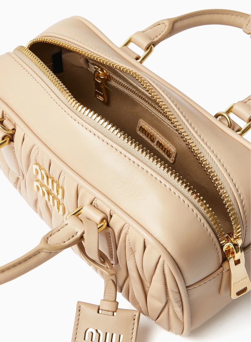 MIU Small Arcadie Top Handle Bag in Matelassé Nappa Leather Crossbody Shoulder