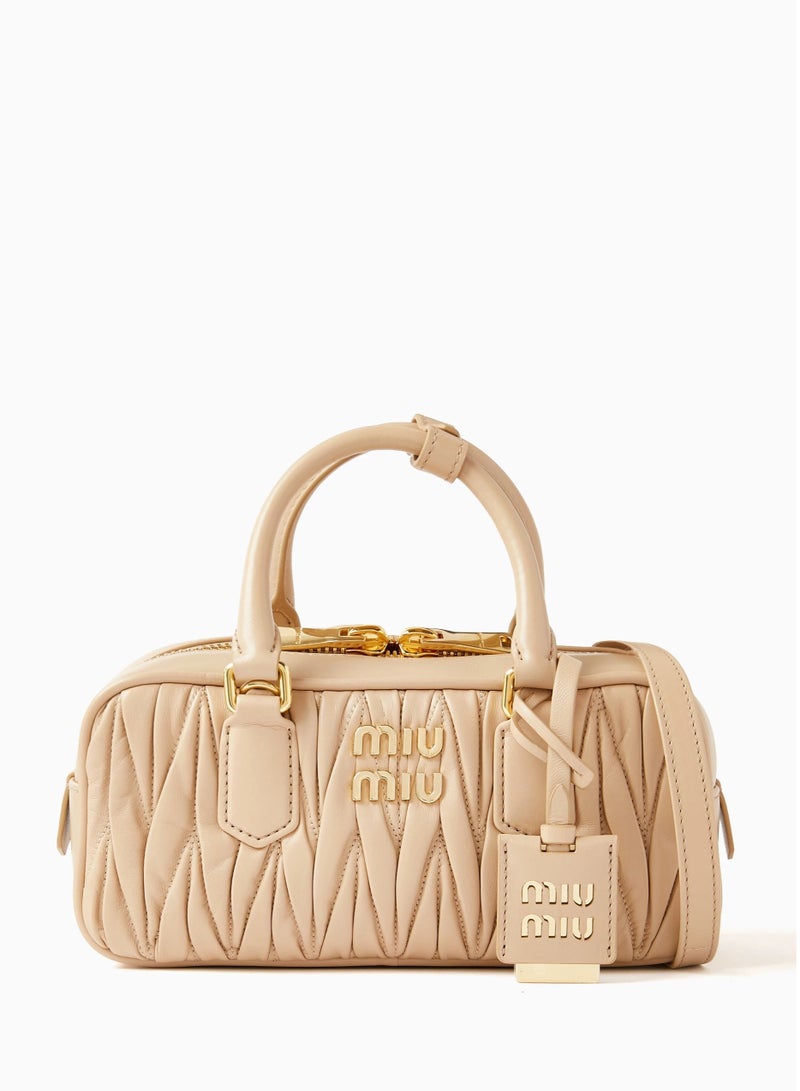 MIU Small Arcadie Top Handle Bag in Matelassé Nappa Leather Crossbody Shoulder