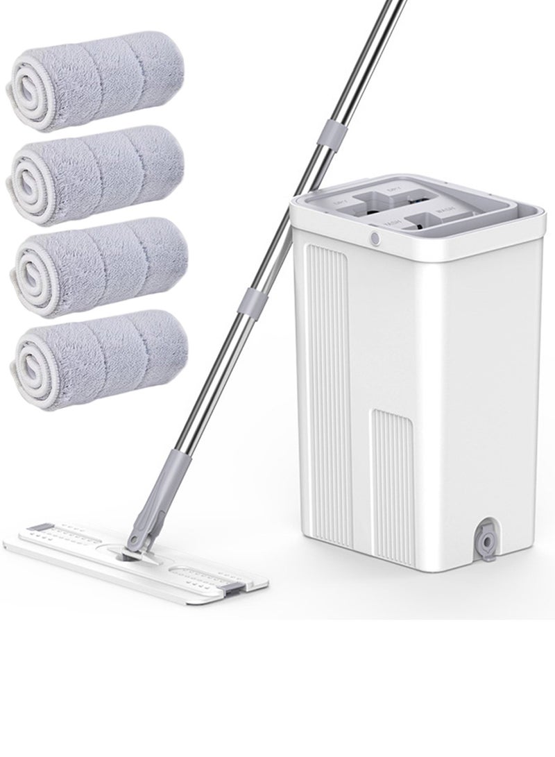 Qiccijoo Mop and Bucket with Wringer Set,Hands Free Flat Floor Mop and Bucket Set for Home Floor Cleaning,Stainless-Steel Handle 4 Washable & Reusable Microfiber Pads for Hardwood Laminate Floors,Tile