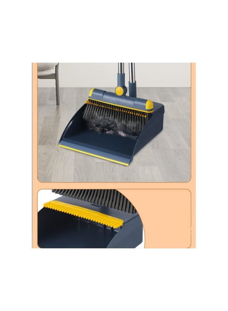 Magnetic Broom and Dustpan Set Stand Up Broom and Dustpan Combo for Office Home Kitchen Lobby Floor Cleaning Foldable Dustpan and 180° Rotate Broom Blue