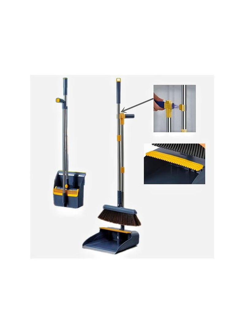 Magnetic Broom and Dustpan Set Stand Up Broom and Dustpan Combo for Office Home Kitchen Lobby Floor Cleaning Foldable Dustpan and 180° Rotate Broom Blue