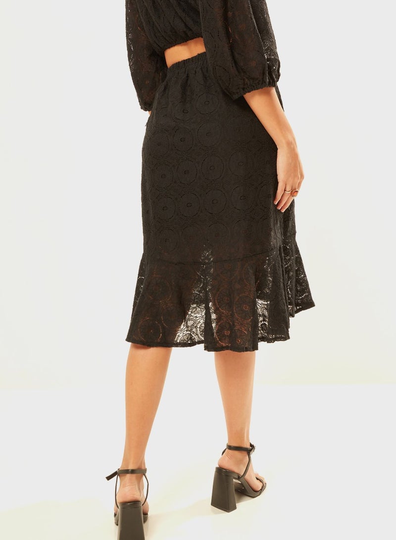 High Low Lace Trim Wrap Skirt