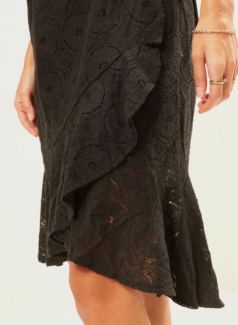 High Low Lace Trim Wrap Skirt