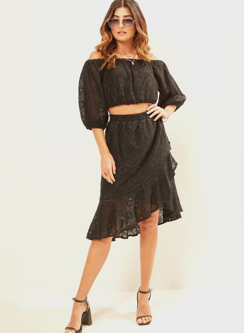 High Low Lace Trim Wrap Skirt