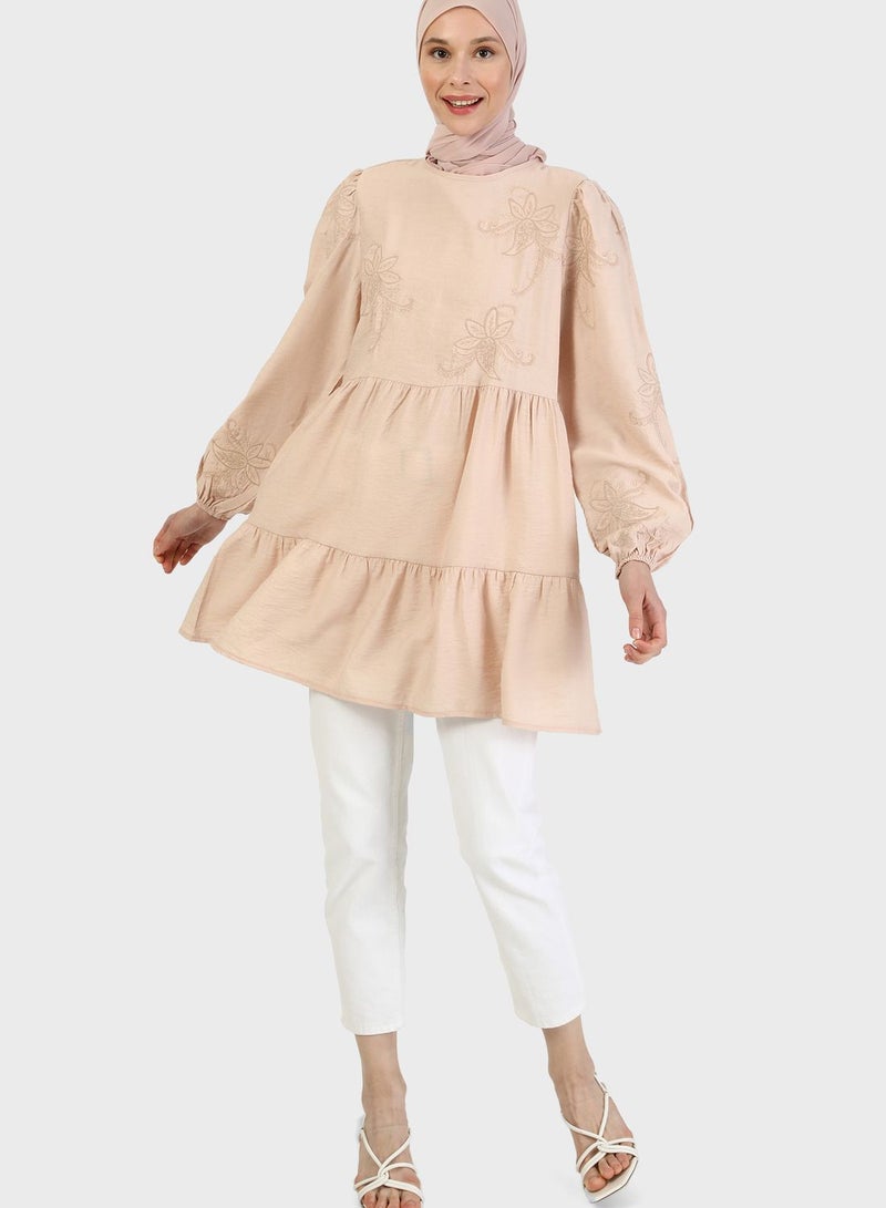 Balloon Sleeve Tiered Tunic