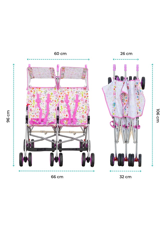 Jet Plus Twin Buggy Lightweight Travel Strollers, Up To 30Kg, 6M+, Pink