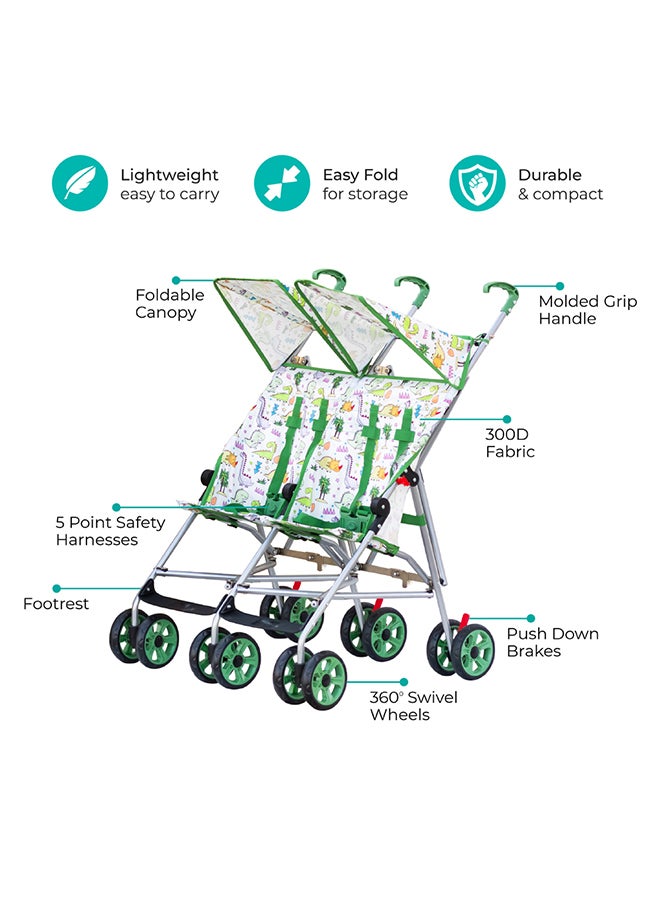 Jet Plus Twin Buggy Lightweight Travel Strollers, Up To 30Kg, 6M+, Green