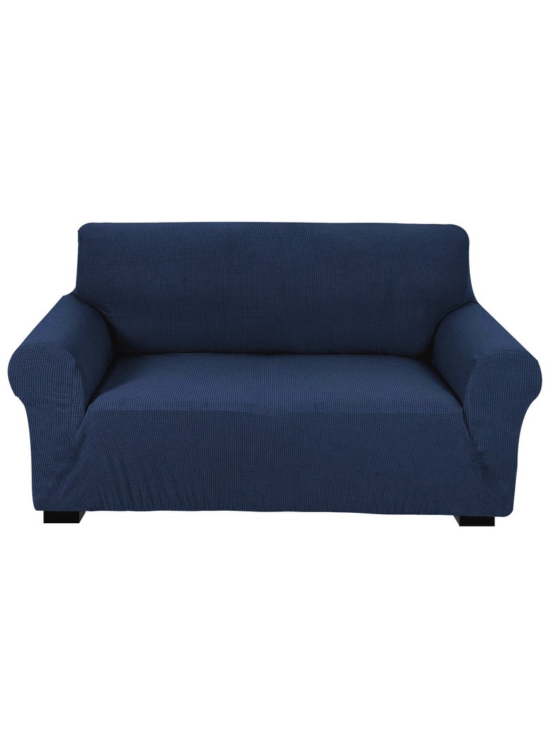 High Stretch 2-Seater Sofa Cover Soft Brushed Fabric Couch Cover Exquisitely Full Coverage Furniture Protector Slipcover Two Seater Fits on Standard and Recliner Sofa 145-178cm Size Navy