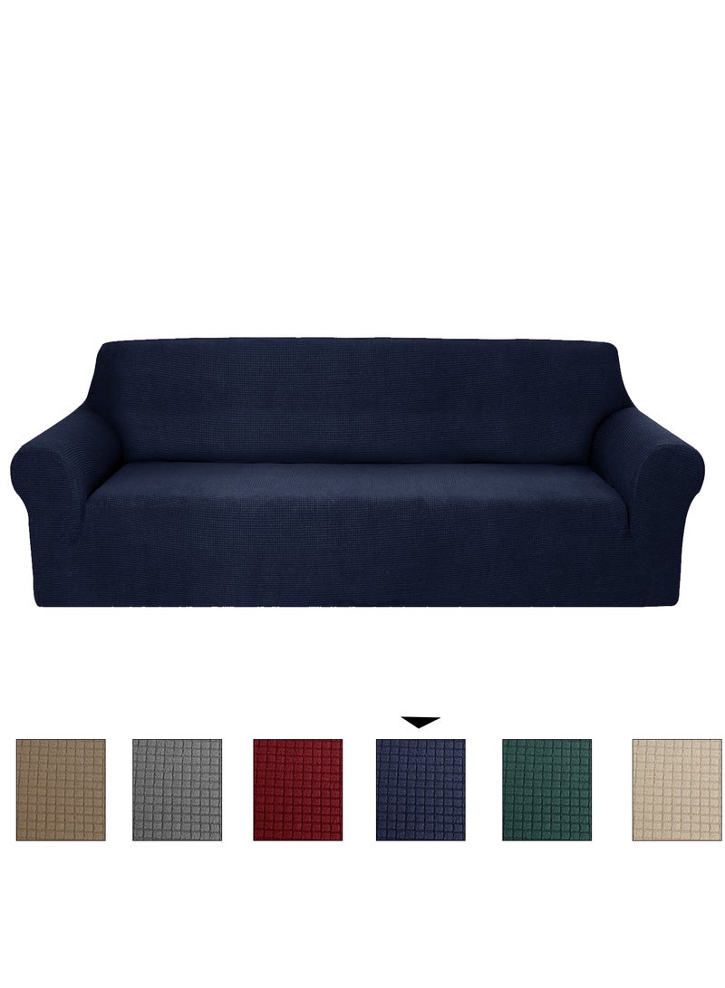 High Stretch 2-Seater Sofa Cover Soft Brushed Fabric Couch Cover Exquisitely Full Coverage Furniture Protector Slipcover Two Seater Fits on Standard and Recliner Sofa 145-178cm Size Navy