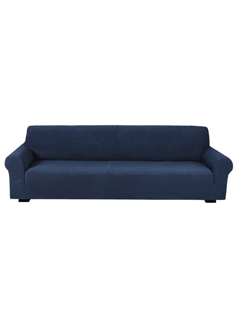 Stretch Fit 4-Seater Sofa Cover Soft Brushed Fabric Couch Cover Exquisitely Full Coverage Furniture Protector Slipcover Four Seater Fits on Standard and Recliner Sofa 235-300cm Size Navy