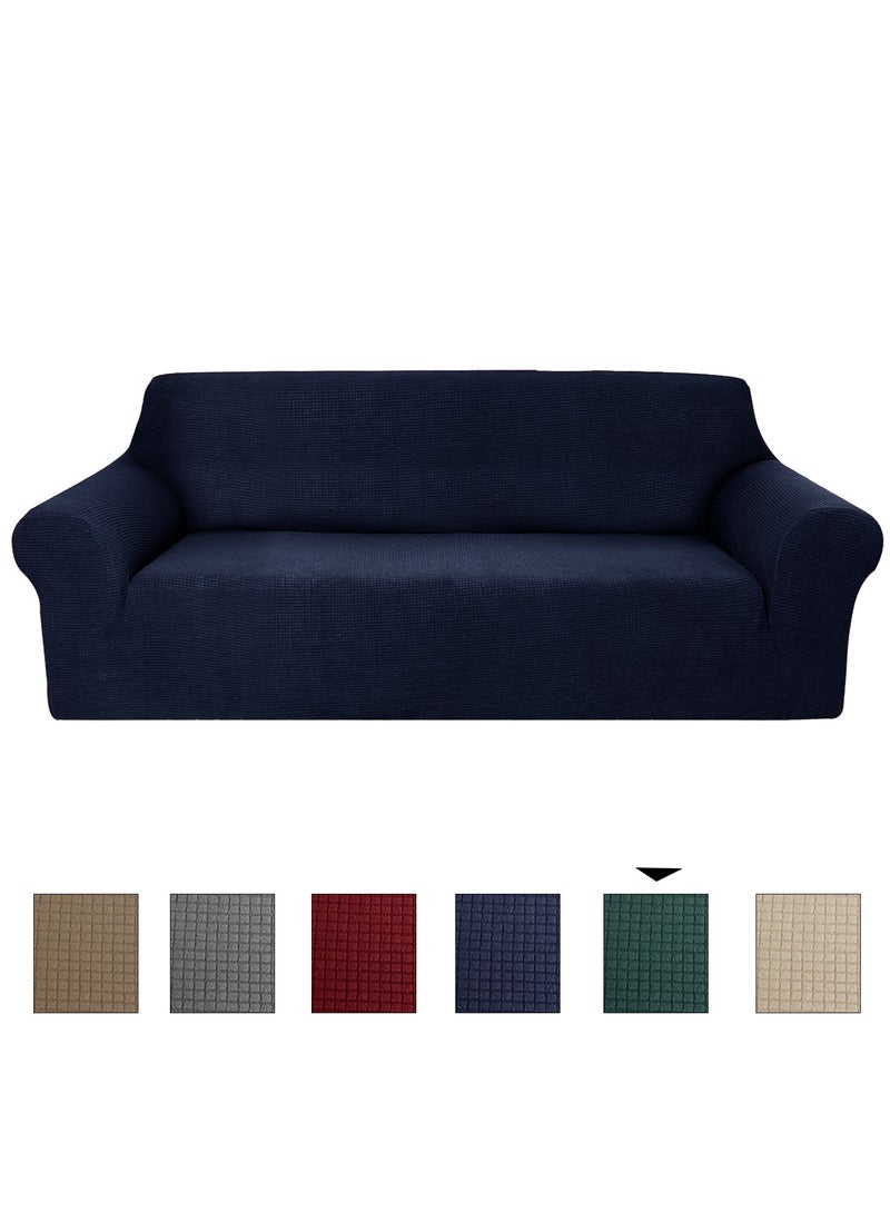 Stretch Fit 4-Seater Sofa Cover Soft Brushed Fabric Couch Cover Exquisitely Full Coverage Furniture Protector Slipcover Four Seater Fits on Standard and Recliner Sofa 235-300cm Size Navy