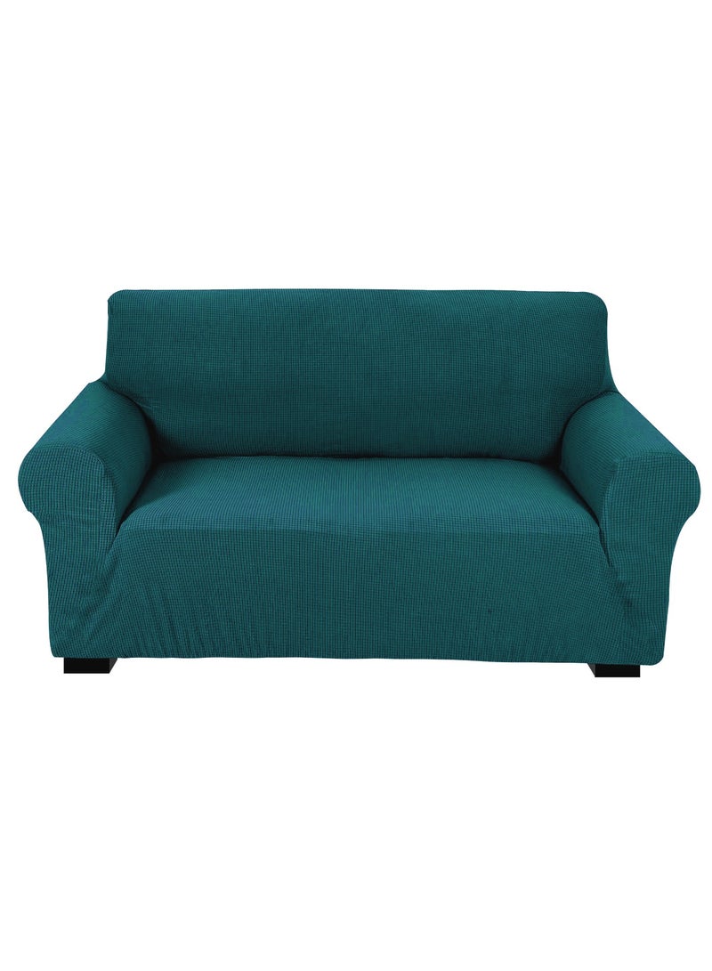 High Stretch 2-Seater Sofa Cover Soft Brushed Fabric Couch Cover Exquisitely Full Coverage Furniture Protector Slipcover Two Seater Fits on Standard and Recliner Sofa 145-178cm Size Teal Green