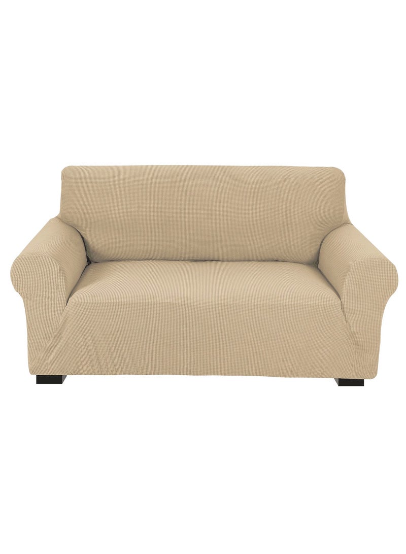 High Stretch 2-Seater Sofa Cover Soft Brushed Fabric Couch Cover Exquisitely Full Coverage Furniture Protector Slipcover Two Seater Fits on Standard and Recliner Sofa 145-178cm Size Cream