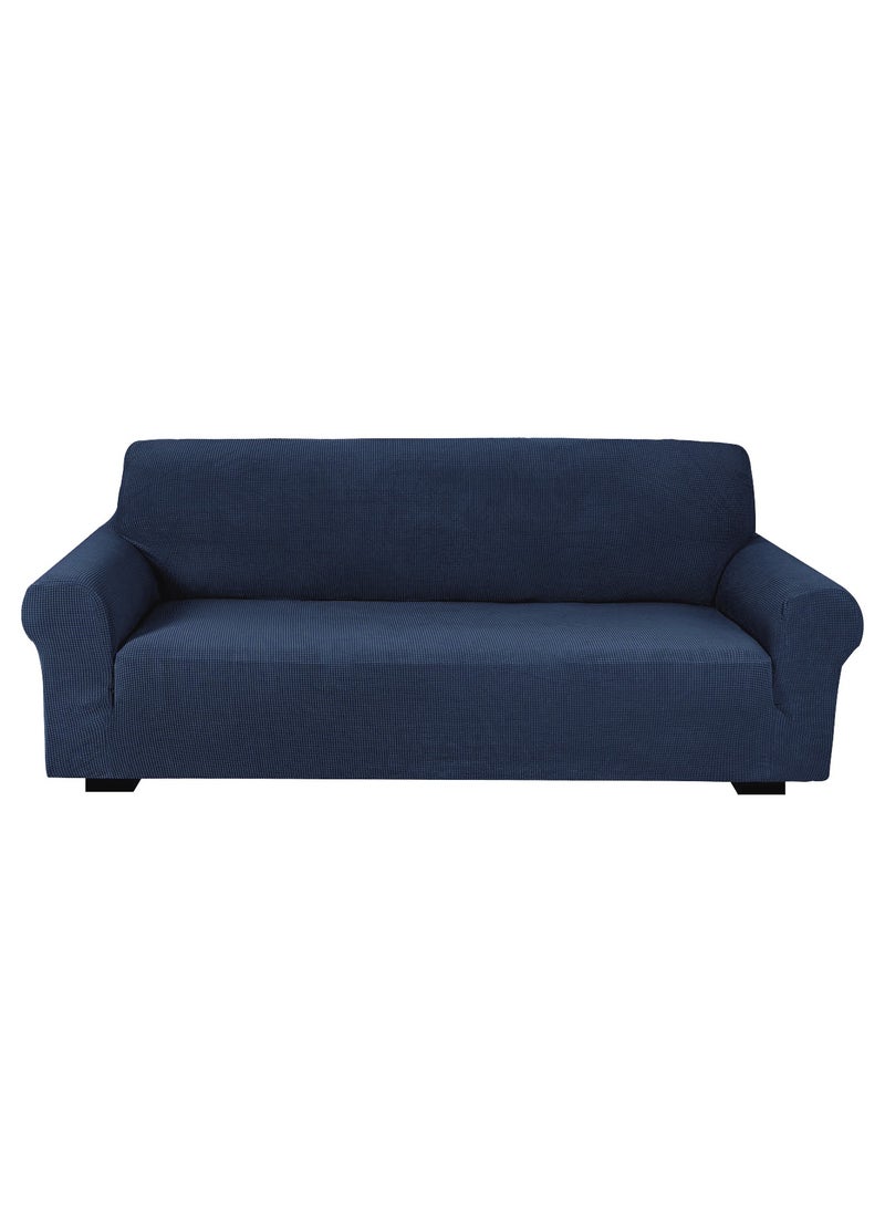 Stretch Fit 3-Seater Sofa Cover Soft Brushed Fabric Couch Cover Exquisitely Full Coverage Furniture Protector Slipcover Three Seater Fits on Standard and Recliner Sofa 185-235cm Size Navy