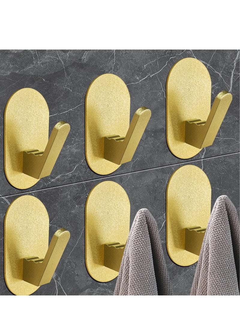 Adhesive Towel Hooks, 6 Pack for Hanging Heavy Duty Wall Hooks Stick on Bathroom, Kitchen, Glass Door,Tile, Mirror, No Tools Gold Robe Holder