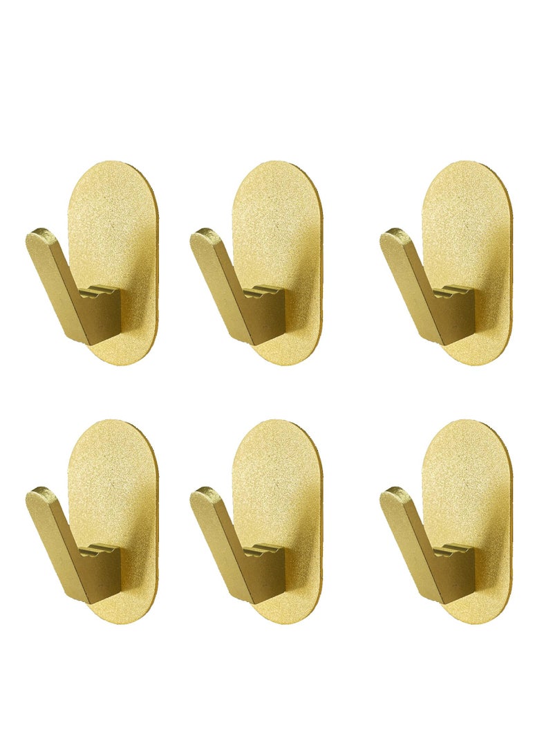 Adhesive Towel Hooks, 6 Pack for Hanging Heavy Duty Wall Hooks Stick on Bathroom, Kitchen, Glass Door,Tile, Mirror, No Tools Gold Robe Holder