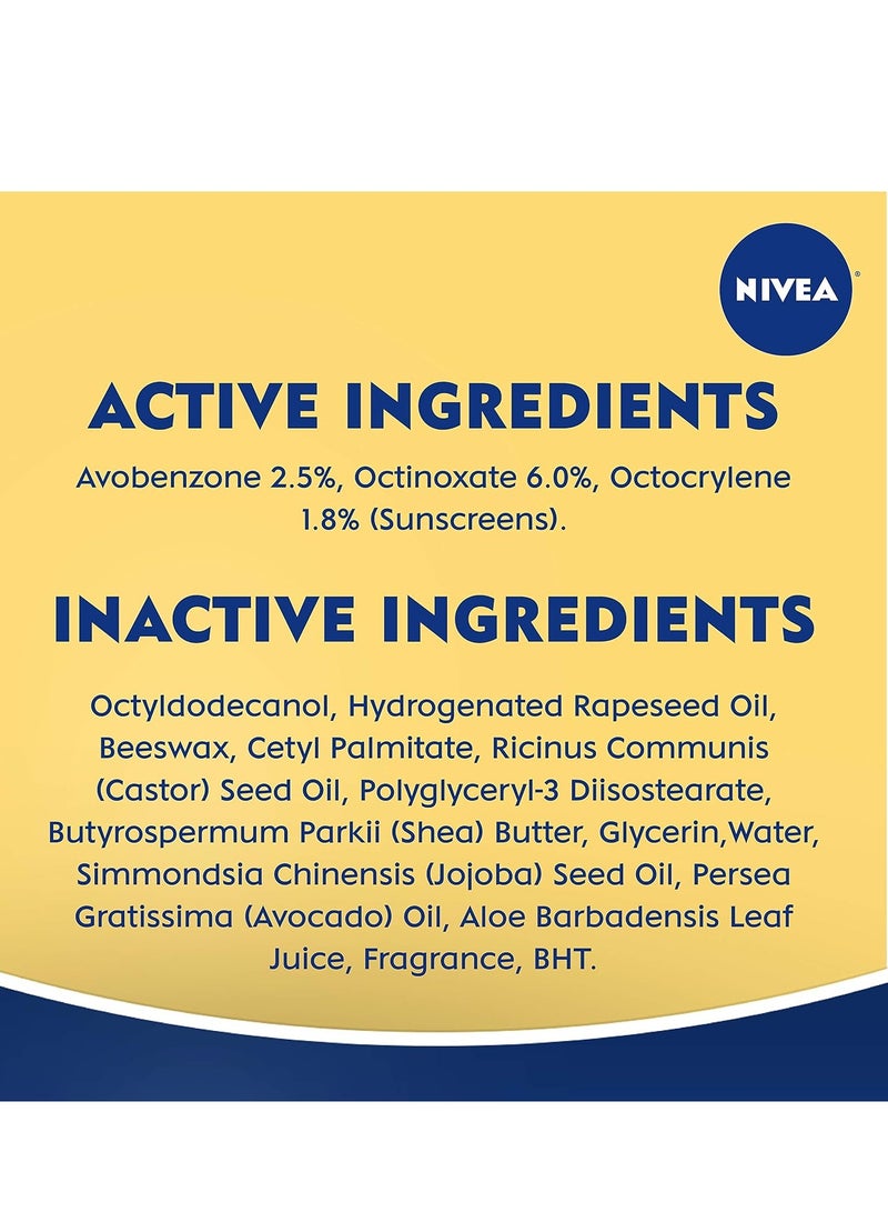 NIVEA Smoothness Lip Care, Lip Balm SPF 15, Mineral Oil Free Lip Moisturizer with Shea Butter, Jojoba Oil and Avocado Oil, 0.17 Oz, Pack of 4