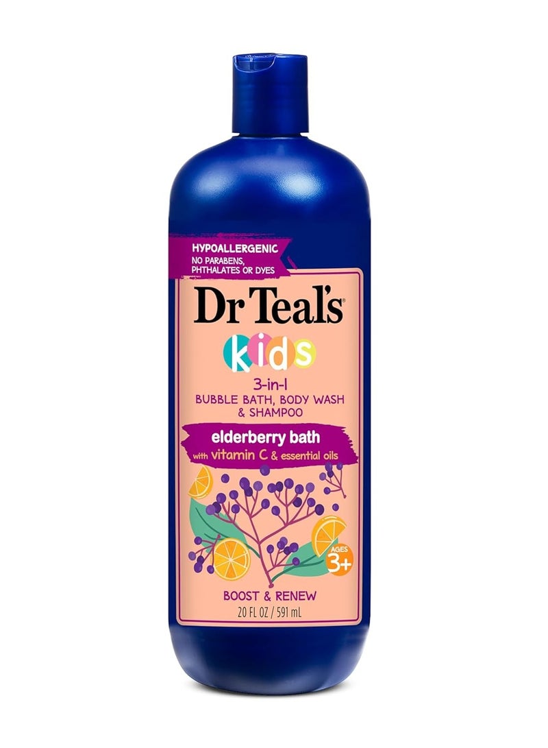 Dr Teal's Kids 3-in-1 Elderberry Bath: Bubble Bath, Body Wash & Shampoo, 20 fl oz.