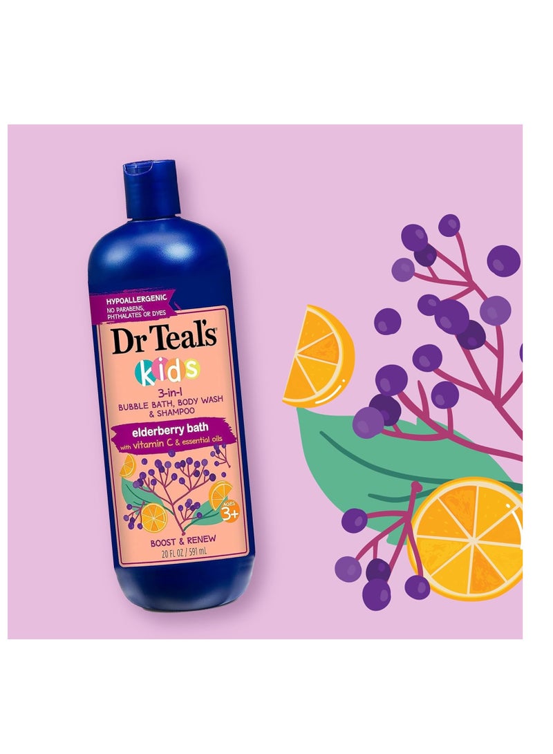 Dr Teal's Kids 3-in-1 Elderberry Bath: Bubble Bath, Body Wash & Shampoo, 20 fl oz.